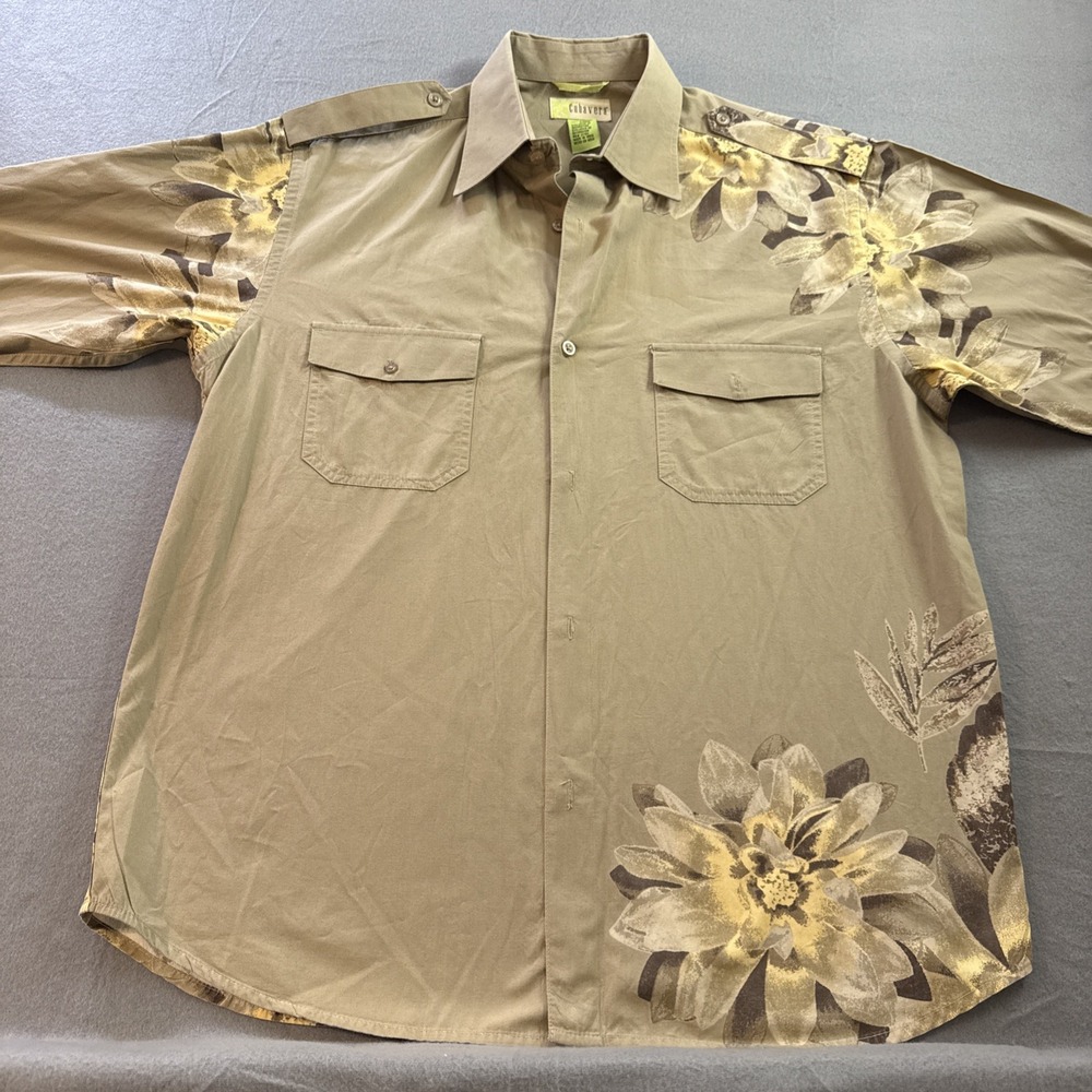 Cubavera Mens Long Sleeve Button up Shirt Floral -Size XL Unique Design On Cuff
